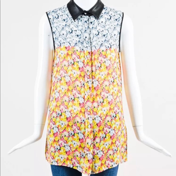 Yigal Azrouel Tops - Yigal Azrouel Leather Trim Printed Top Yigal Azrouel Tops - Yigal Azrouel Leather Trim Printed Top